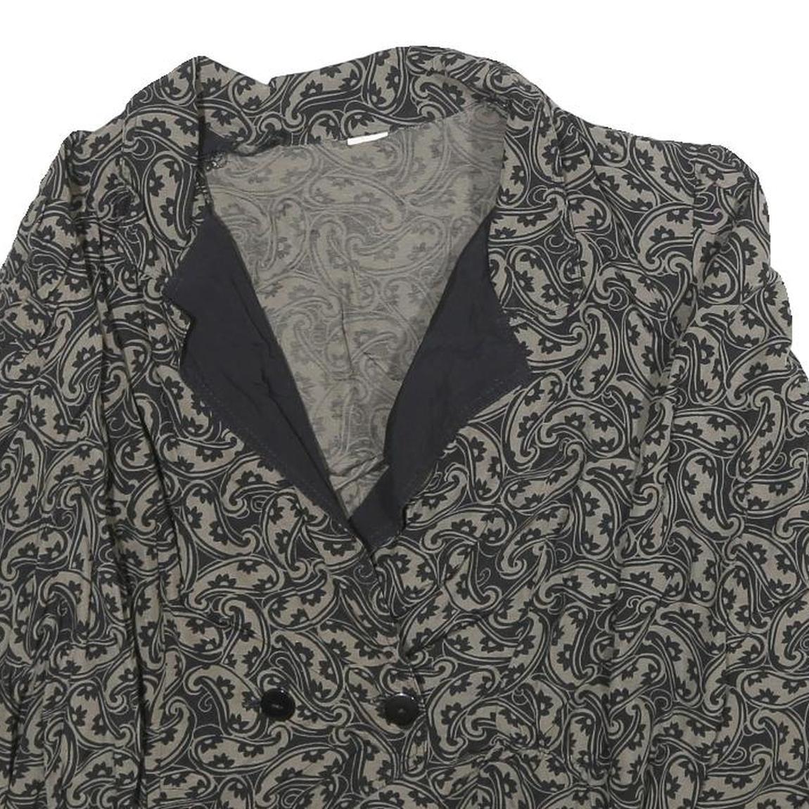 Womens Black & Grey Paisley Pattern Button Jacket L Woven Classic Elegant