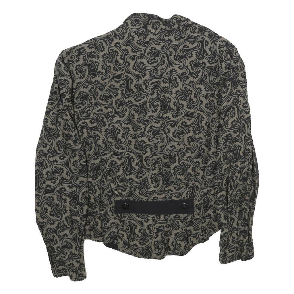 Womens Black & Grey Paisley Pattern Button Jacket L Woven Classic Elegant