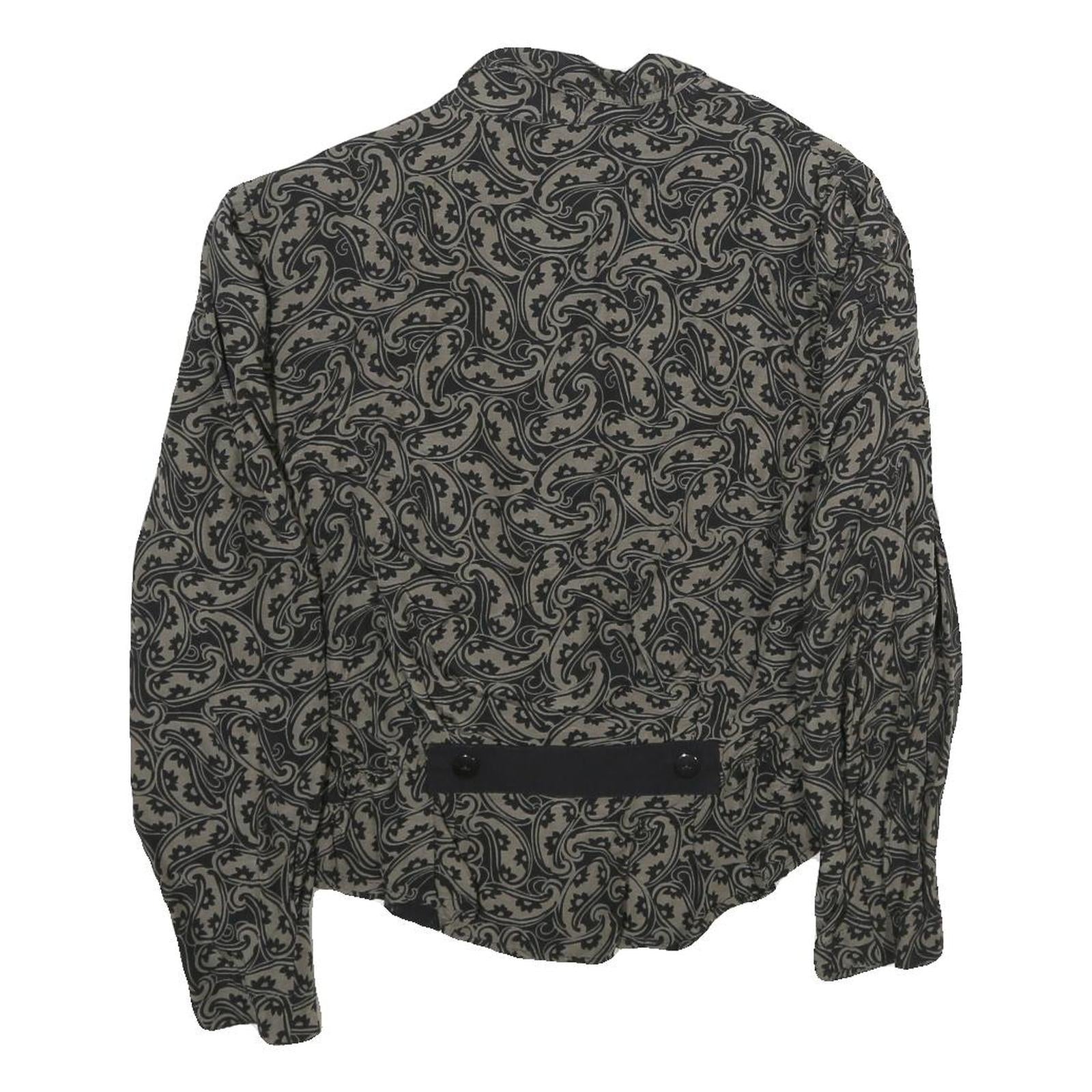 Womens Black & Grey Paisley Pattern Button Jacket L Woven Classic Elegant