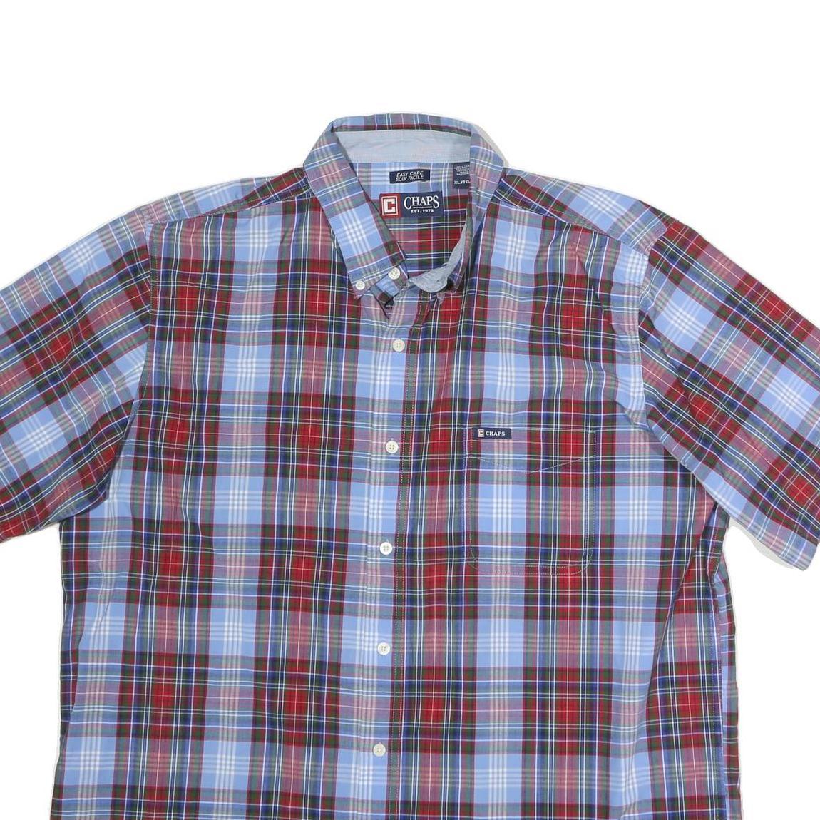 CHAPS Mens Blue & Red Check Shirt XL Button Down Cotton Casual Fashion