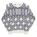 GOLDEN PYRAMID Womens White & Navy Patterned Cotton Jumper Crew Neck Regular L