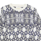 GOLDEN PYRAMID Womens White & Navy Patterned Cotton Jumper Crew Neck Regular L