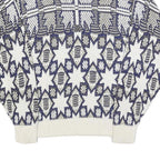 GOLDEN PYRAMID Womens White & Navy Patterned Cotton Jumper Crew Neck Regular L