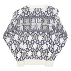 GOLDEN PYRAMID Womens White & Navy Patterned Cotton Jumper Crew Neck Regular L