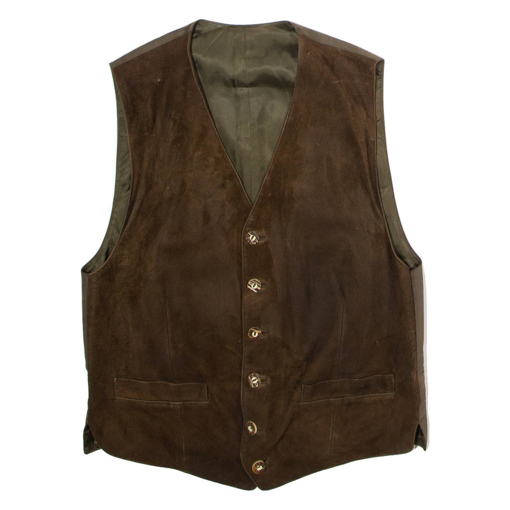 Mens Waistcoat Brown Leather Suede 90s M