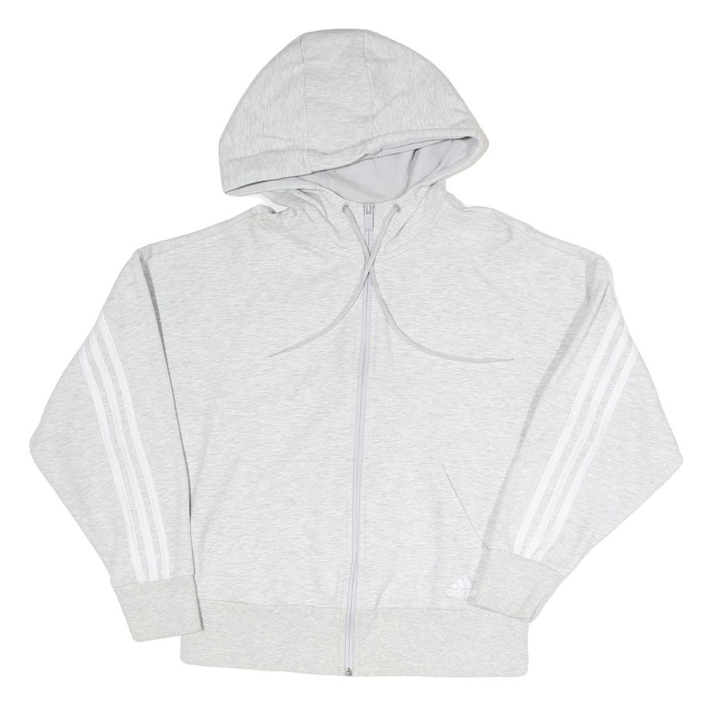 ADIDAS Womens Grey Full Zip Hoodie M Cotton Blend Casual Sportswear