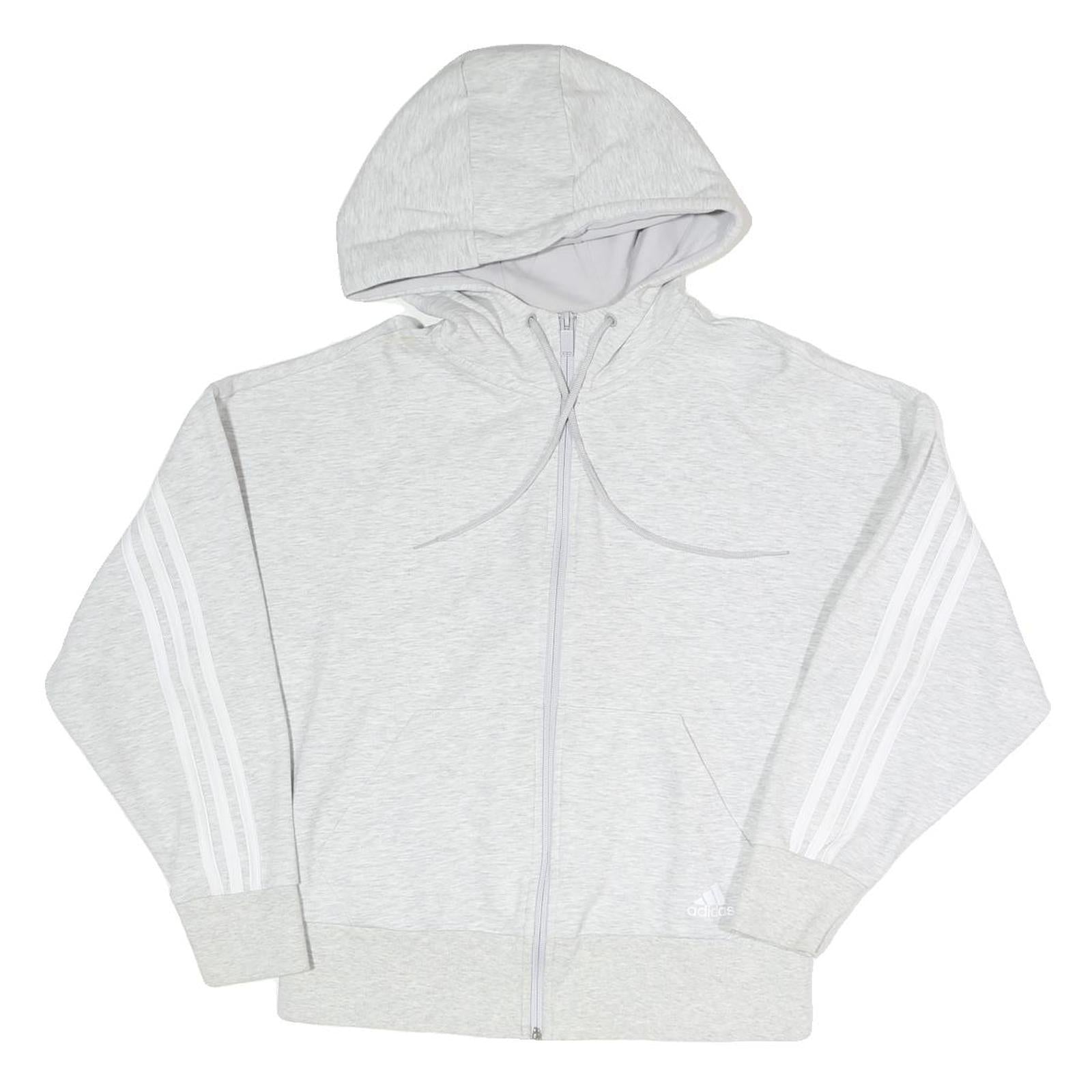ADIDAS Womens Grey Full Zip Hoodie M Cotton Blend Casual Sportswear