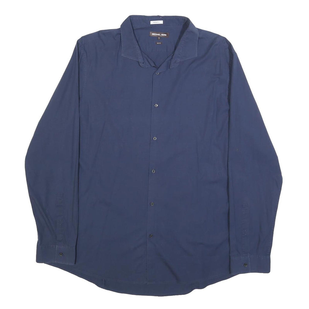 MICHAEL KORS Mens Blue 2XL Long Sleeve Cotton Blend Classic Shirt Smart Casual