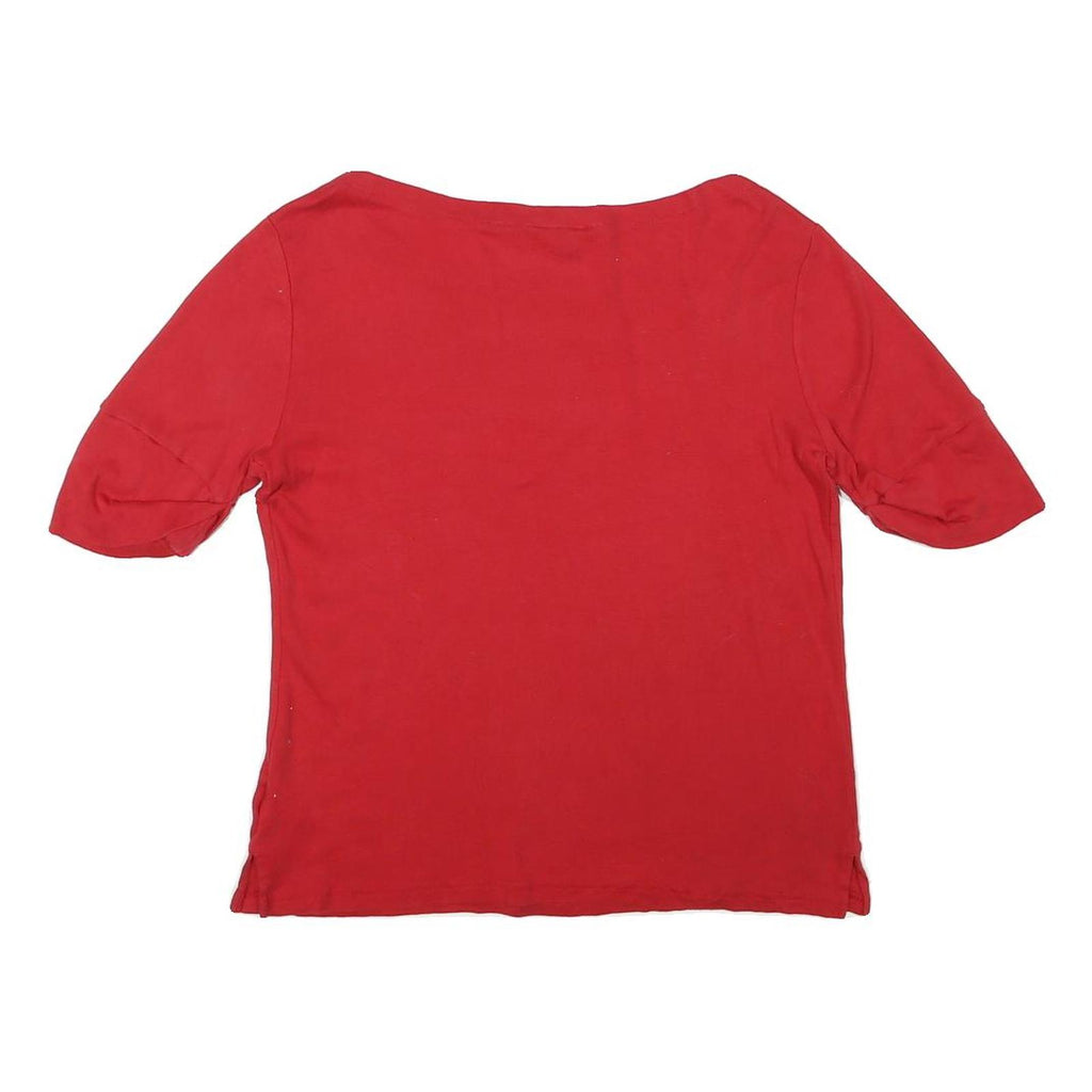 LAUREN RALPH LAUREN Womens Red T-Shirt L Short Sleeve Round Neck Simple Cotton