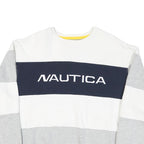 NAUTICA Mens White & Grey Colour Block Sweatshirt L Cotton Blend Crew Neck