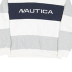 NAUTICA Mens White & Grey Colour Block Sweatshirt L Cotton Blend Crew Neck