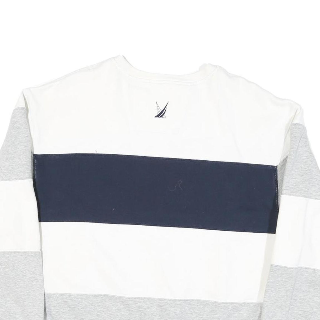 NAUTICA Mens White & Grey Colour Block Sweatshirt L Cotton Blend Crew Neck