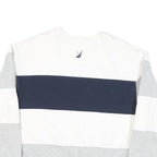 NAUTICA Mens White & Grey Colour Block Sweatshirt L Cotton Blend Crew Neck