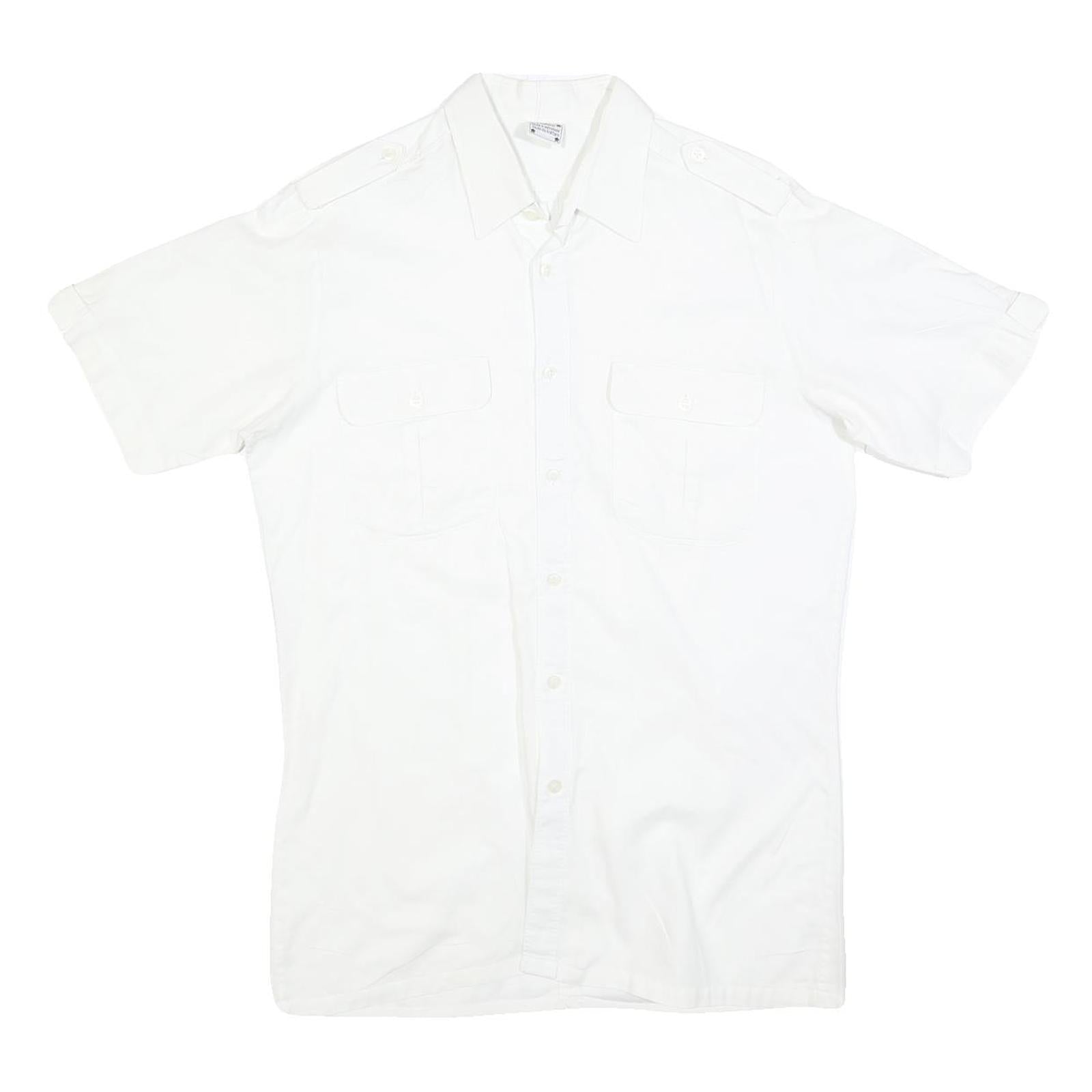 Mens White Short Sleeve Cotton Blend Shirt M Casual Button Pocket