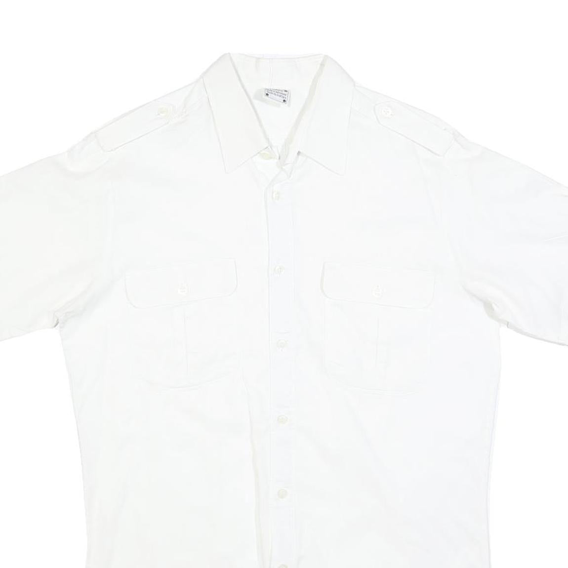 Mens White Short Sleeve Cotton Blend Shirt M Casual Button Pocket