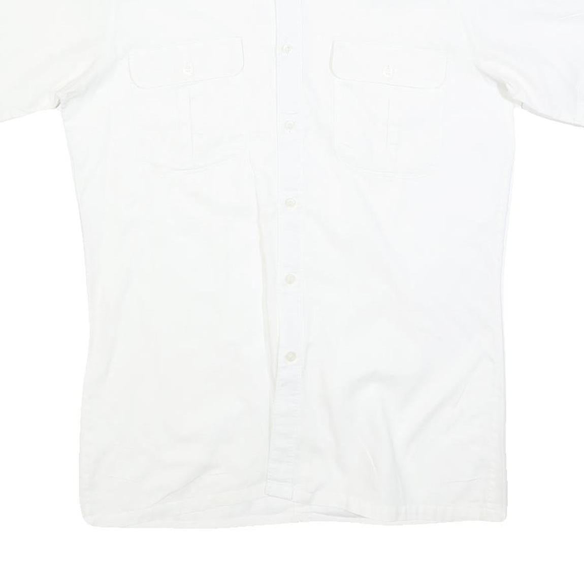 Mens White Short Sleeve Cotton Blend Shirt M Casual Button Pocket