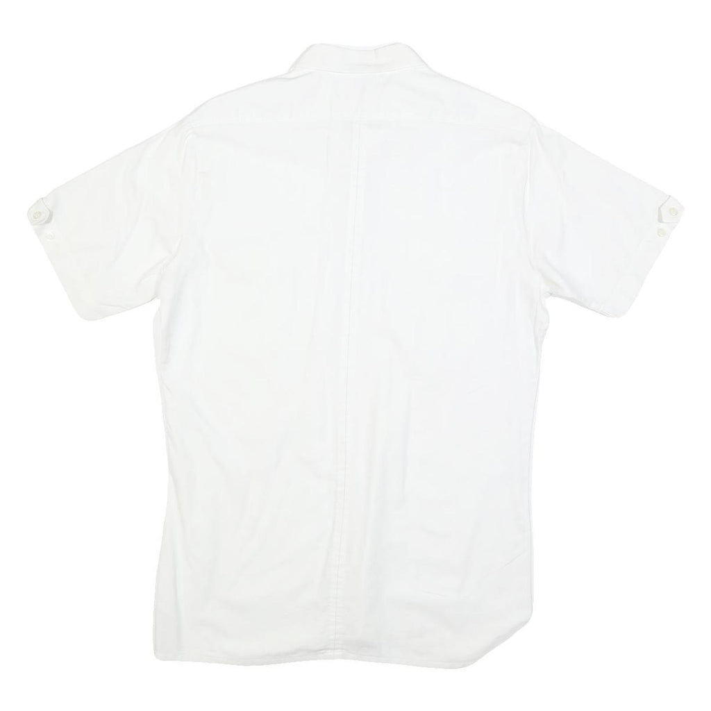 Mens White Short Sleeve Cotton Blend Shirt M Casual Button Pocket