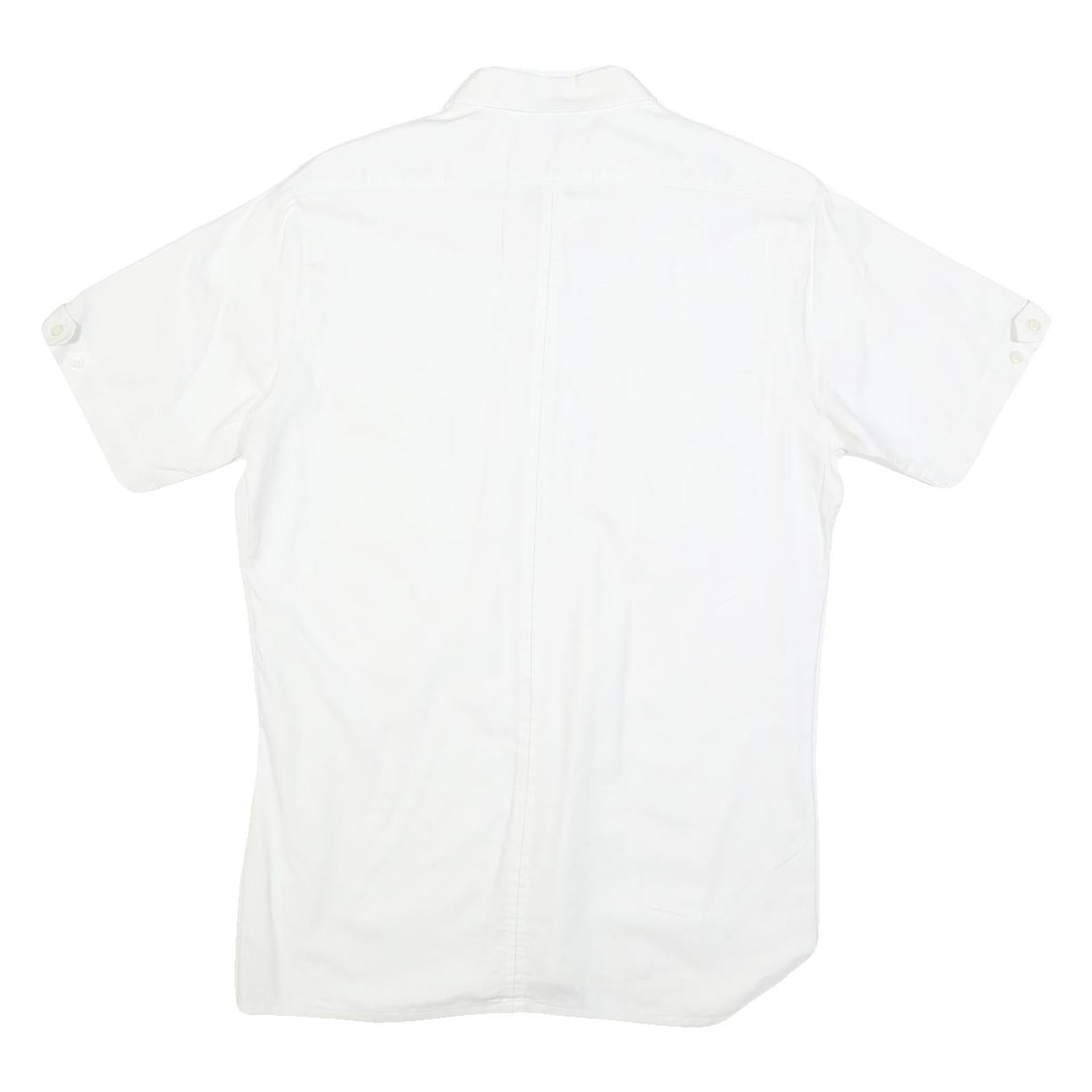 Mens White Short Sleeve Cotton Blend Shirt M Casual Button Pocket