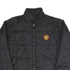 Mens Black Quilted Jacket Polyester Blend Tiger Logo L Zip Closure Stand-Up