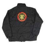 Mens Black Quilted Jacket Polyester Blend Tiger Logo L Zip Closure Stand-Up
