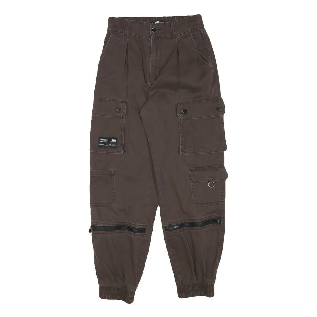 FB SISTER Womens Cotton Blend Brown Relaxed Cargo Trousers W24 L26 Utility Style