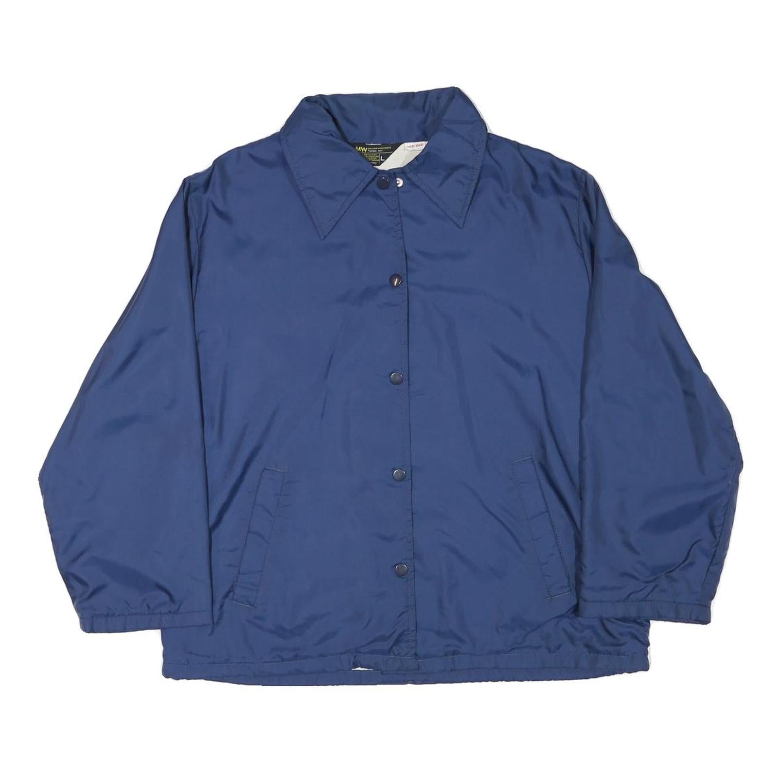 JC PENNEY Womens Blue Coach Jacket L Polyester Blend Button Closure Plain