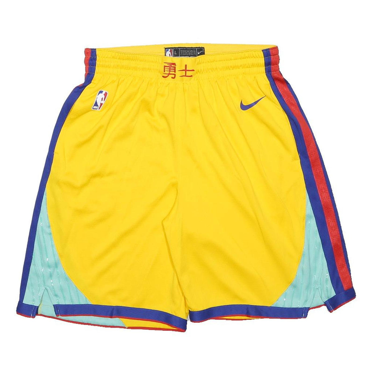NIKE Mens Yellow Basketball Shorts L W30 NBA Swoosh Logo Athletic Gym
