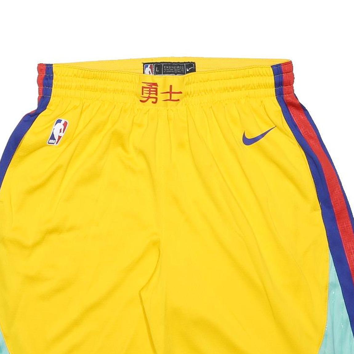NIKE Mens Yellow Basketball Shorts L W30 NBA Swoosh Logo Athletic Gym