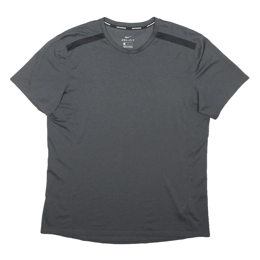 NIKE Mens Grey & Black Running T-Shirt L Short Sleeve Crew Neck Breathable