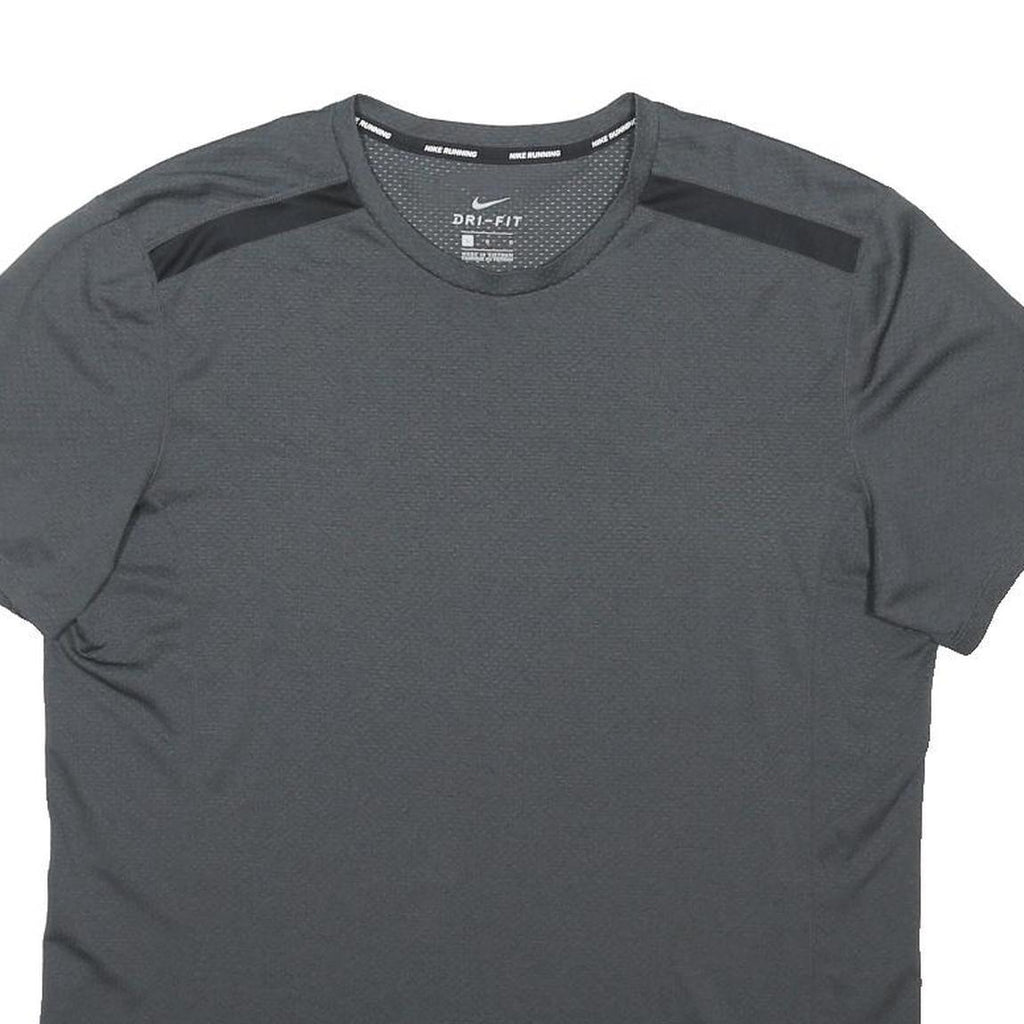 NIKE Mens Grey & Black Running T-Shirt L Short Sleeve Crew Neck Breathable