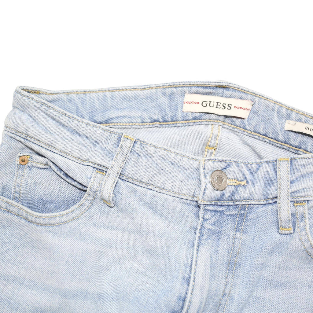 GUESS Womens Light Blue Regular Fit Straight Denim Jeans Button W28 L27 Classic