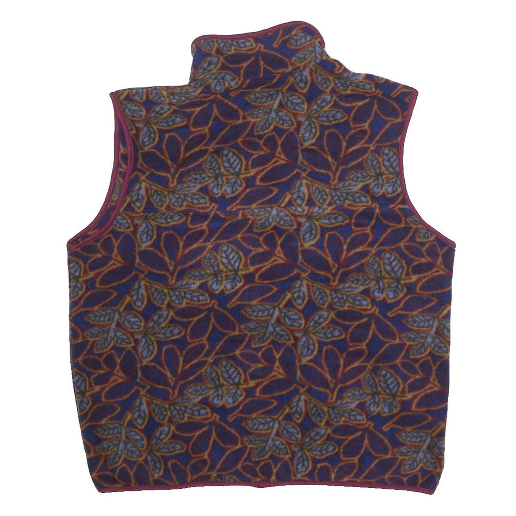 Mens Burgundy Blue Leaf Pattern Polyester Zip Sleeveless Jacket Vest L Casual