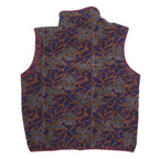 Mens Burgundy Blue Leaf Pattern Polyester Zip Sleeveless Jacket Vest L Casual