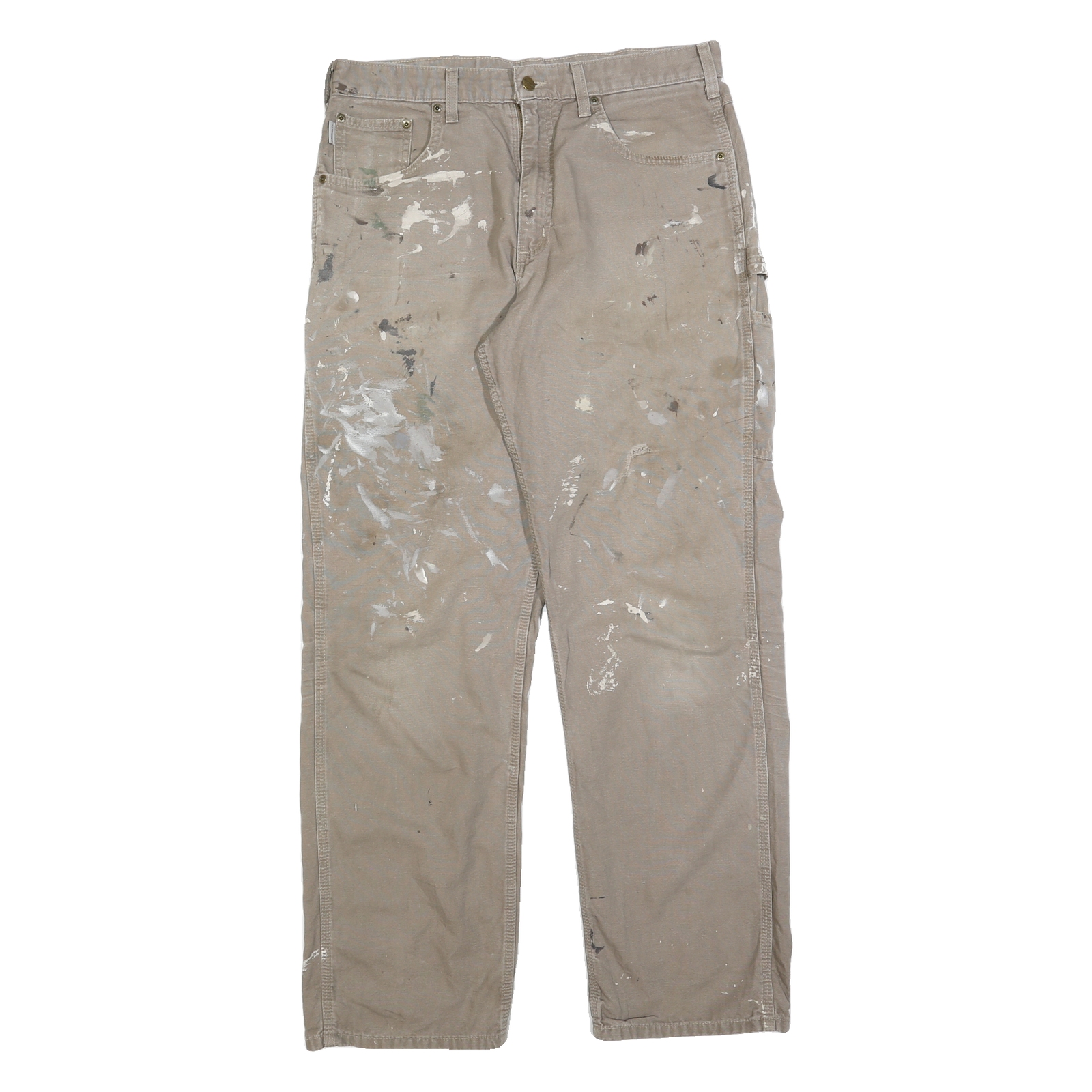 CARHARTT Mens Cotton Blend Beige Relaxed Straight Trousers W36 L32 Workwear