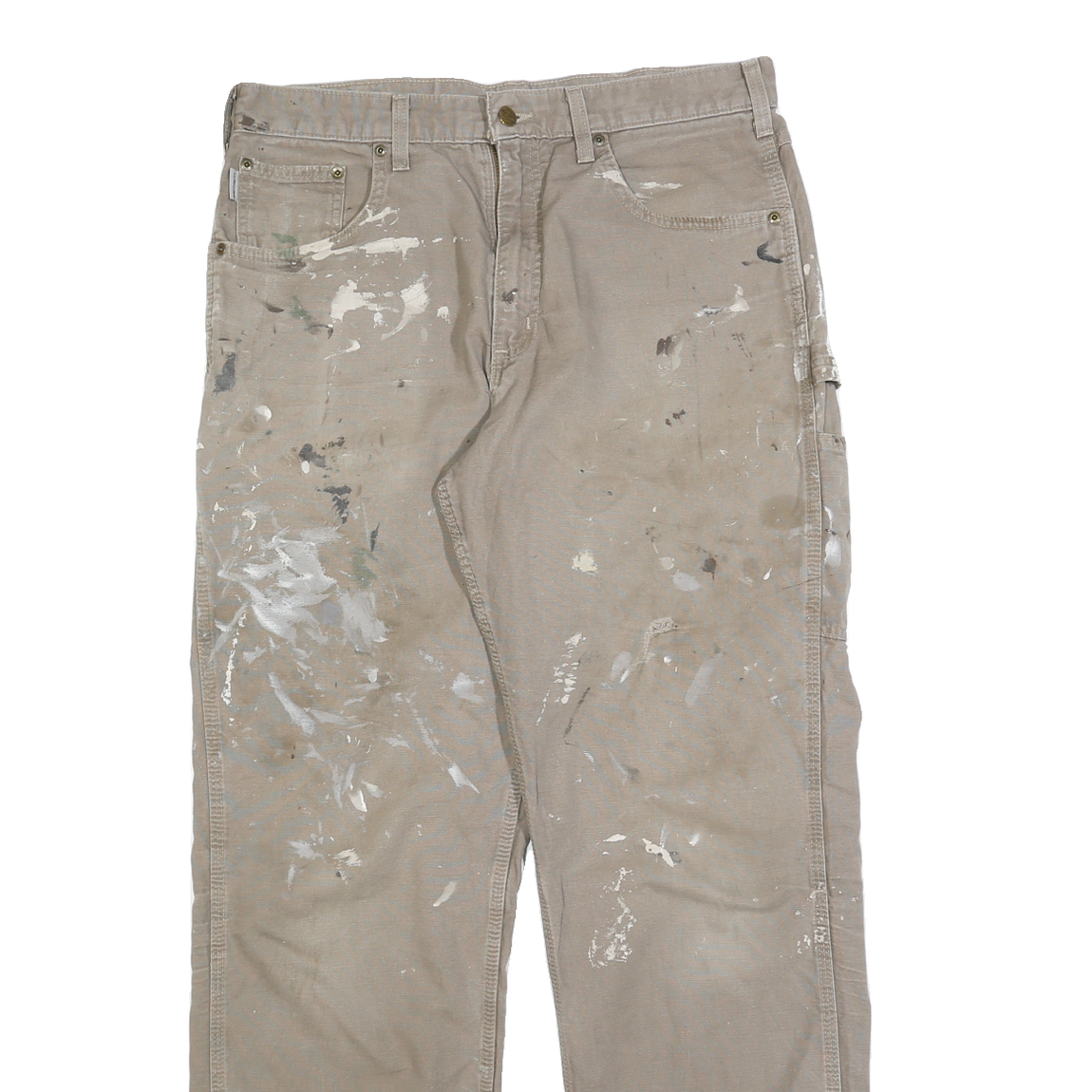 CARHARTT Mens Cotton Blend Beige Relaxed Straight Trousers W36 L32 Workwear