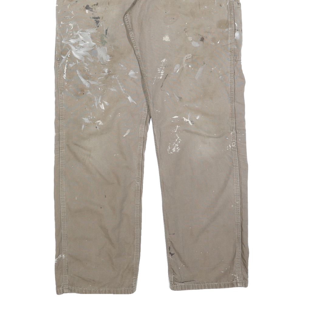 CARHARTT Mens Cotton Blend Beige Relaxed Straight Trousers W36 L32 Workwear