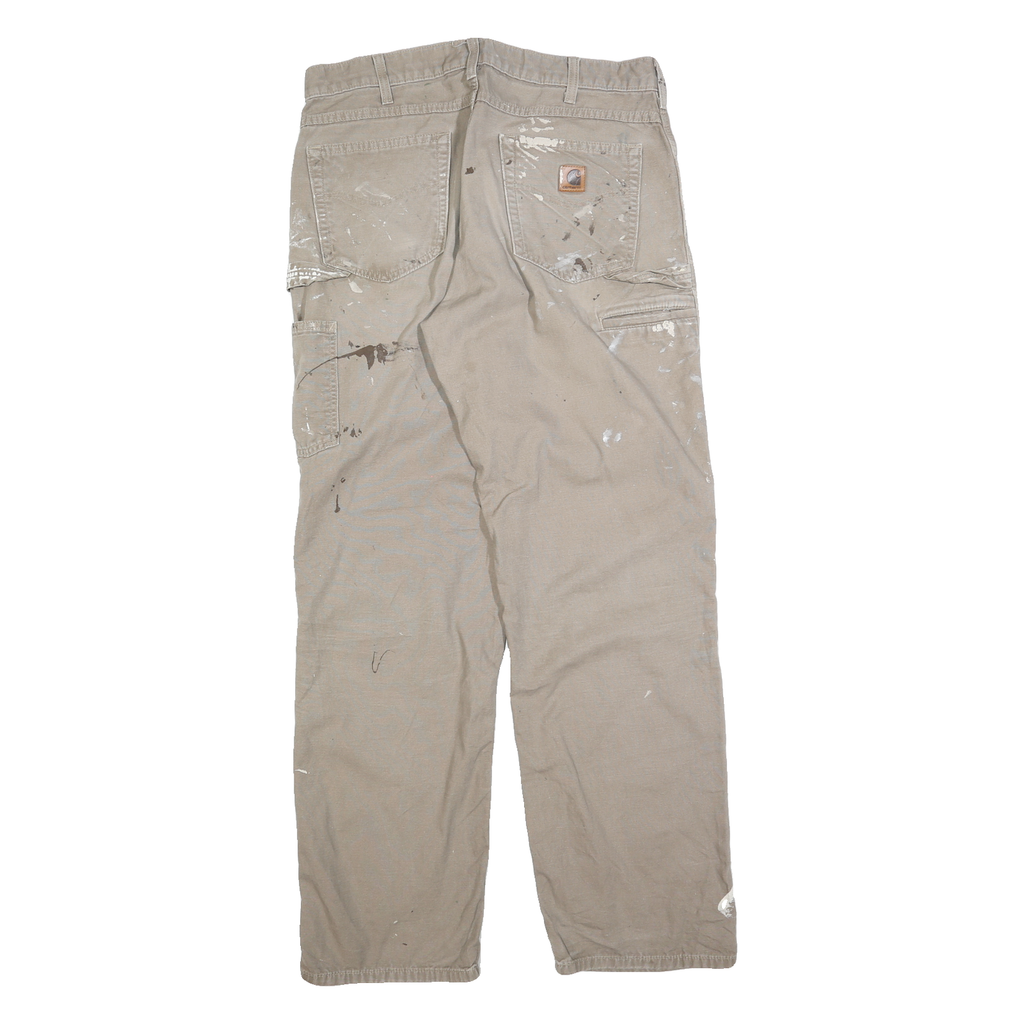 CARHARTT Mens Cotton Blend Beige Relaxed Straight Trousers W36 L32 Workwear