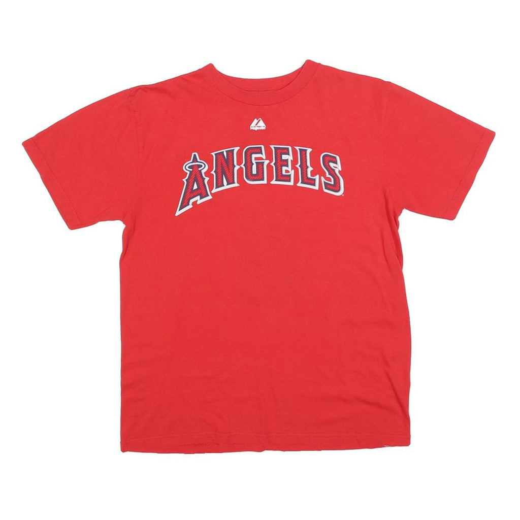 MAJESTIC Mens Red Angeles Graphic T-Shirt S Short Sleeve Crew Neck Baseball