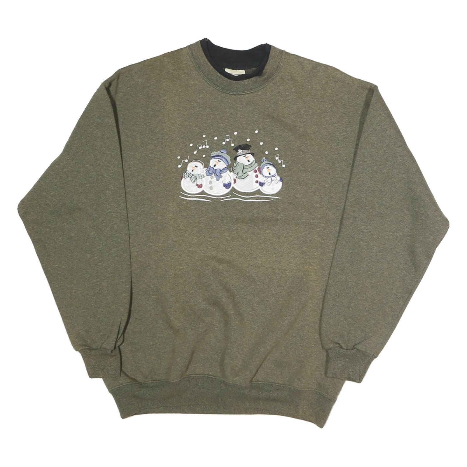 LEE Mens Green Crew Neck M Snowman Graphic Cotton Sweatshirt Pullover