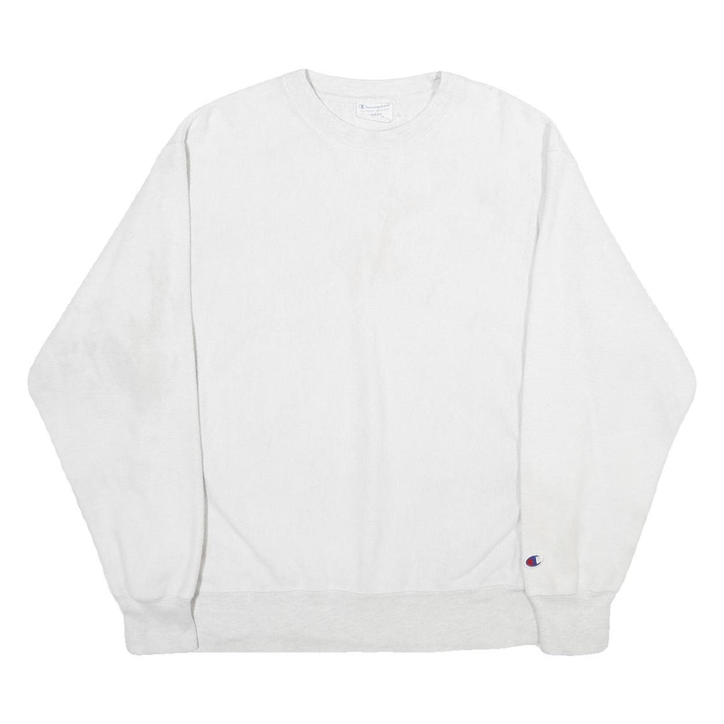 CHAMPION REVERSE WEAVE Mens White Crew Neck L Cotton Blend Sweatshirt Pullover