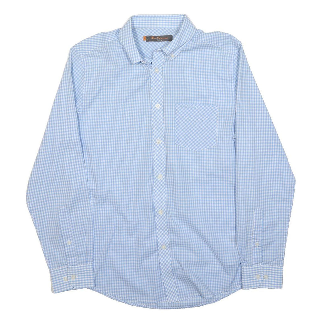 BEN SHERMAN Mens Blue Check Shirt S Cotton Button Down Long Sleeve Classic