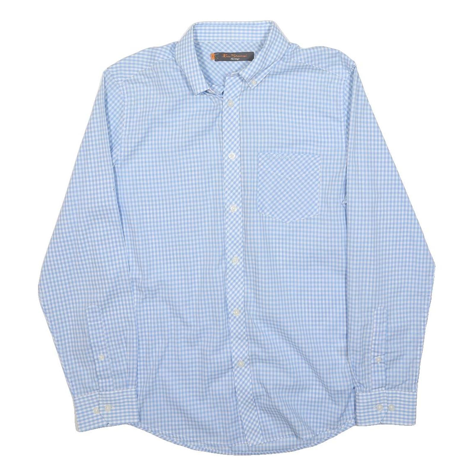 BEN SHERMAN Mens Blue Check Shirt S Cotton Button Down Long Sleeve Classic