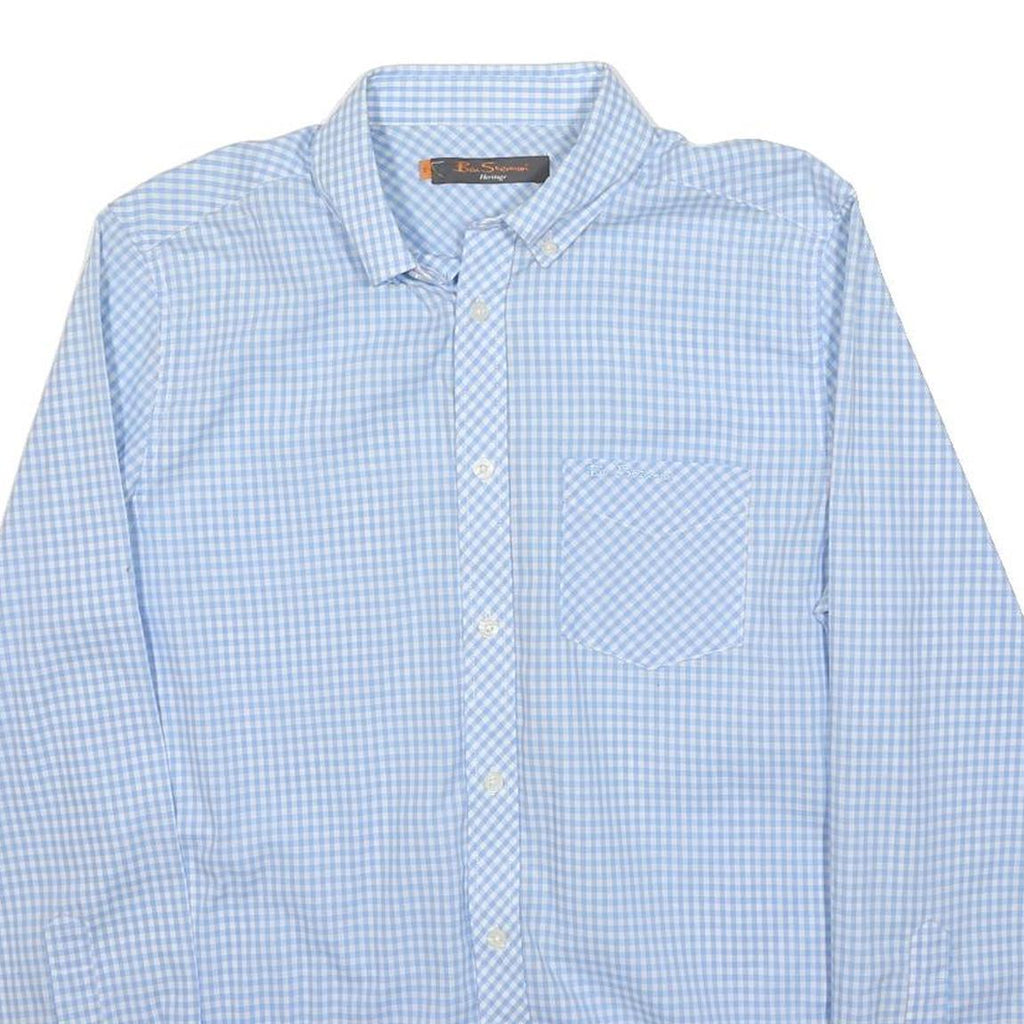 BEN SHERMAN Mens Blue Check Shirt S Cotton Button Down Long Sleeve Classic