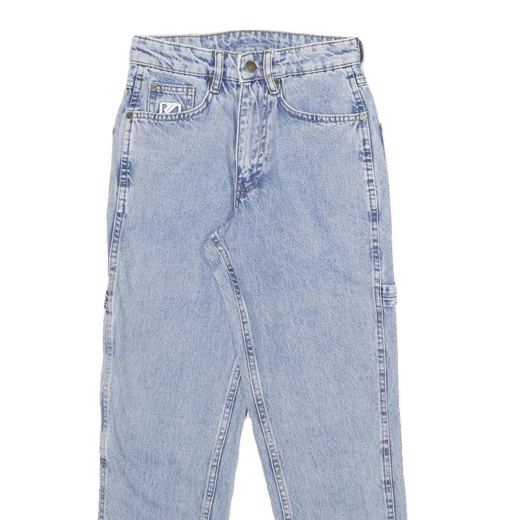 KARL KANI Mens Classic Light Blue Denim Jeans W24 L28 Logo Patchwork Cotton Zip