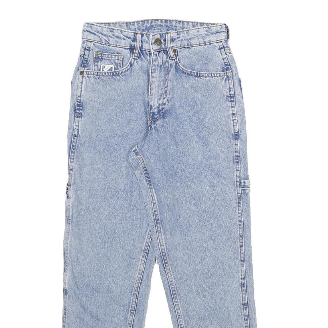 KARL KANI Mens Classic Light Blue Denim Jeans W24 L28 Logo Patchwork Cotton Zip