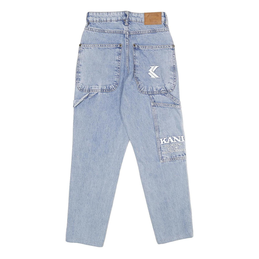 KARL KANI Mens Classic Light Blue Denim Jeans W24 L28 Logo Patchwork Cotton Zip