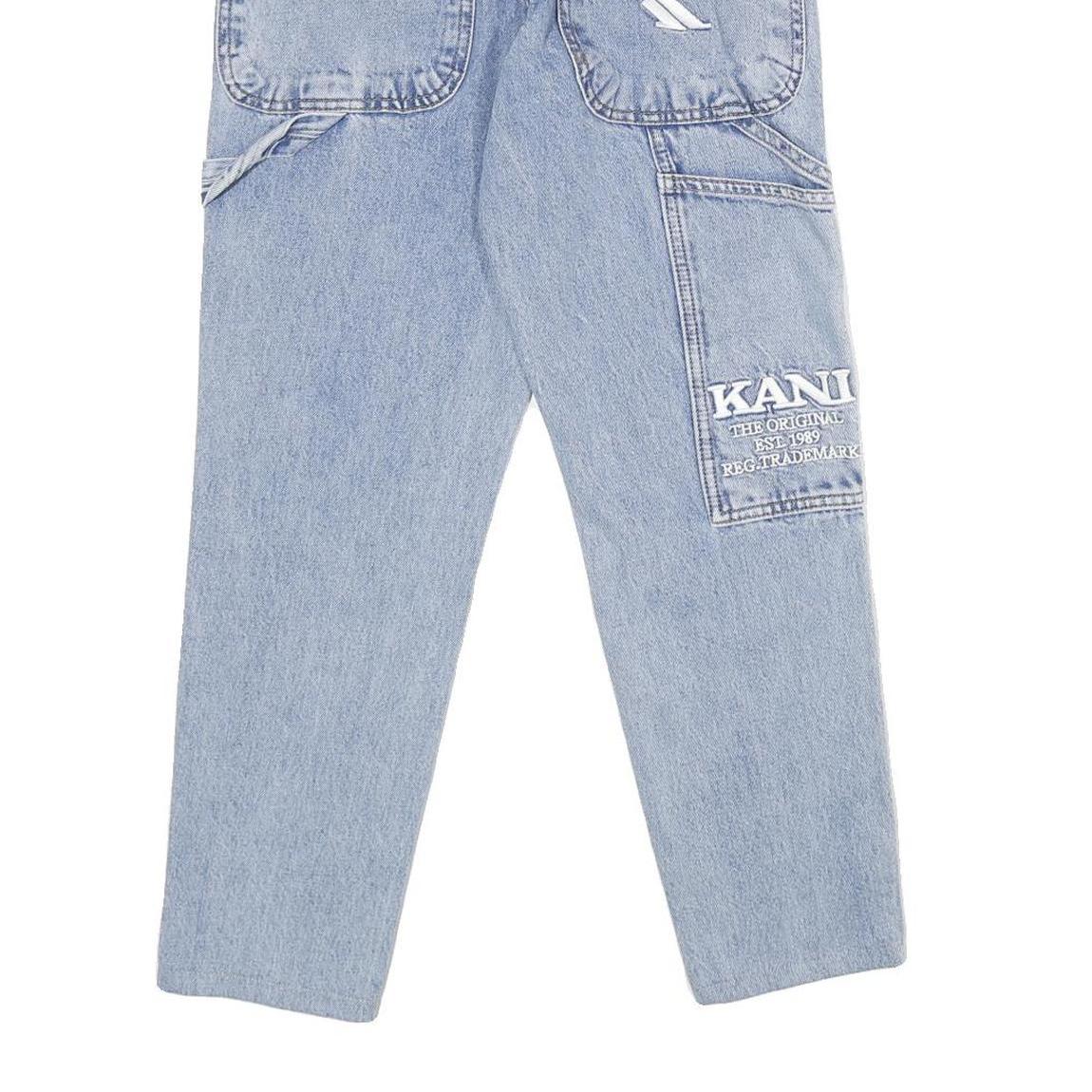 KARL KANI Mens Classic Light Blue Denim Jeans W24 L28 Logo Patchwork Cotton Zip