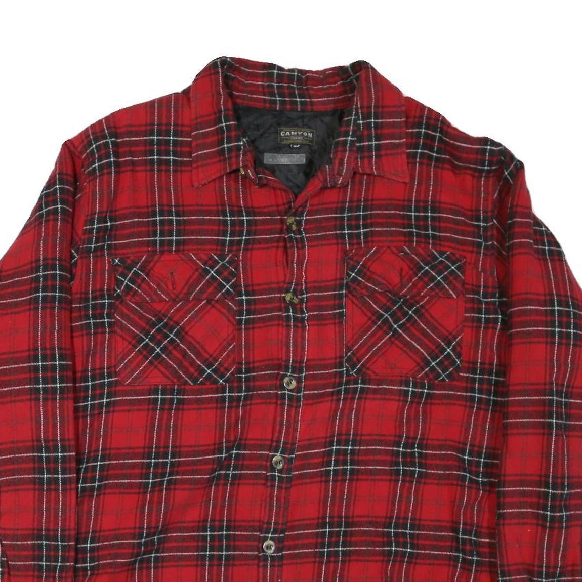 CANYON Mens Red Black Check Shirt XL Casual Cotton Blend Button Up Flannel