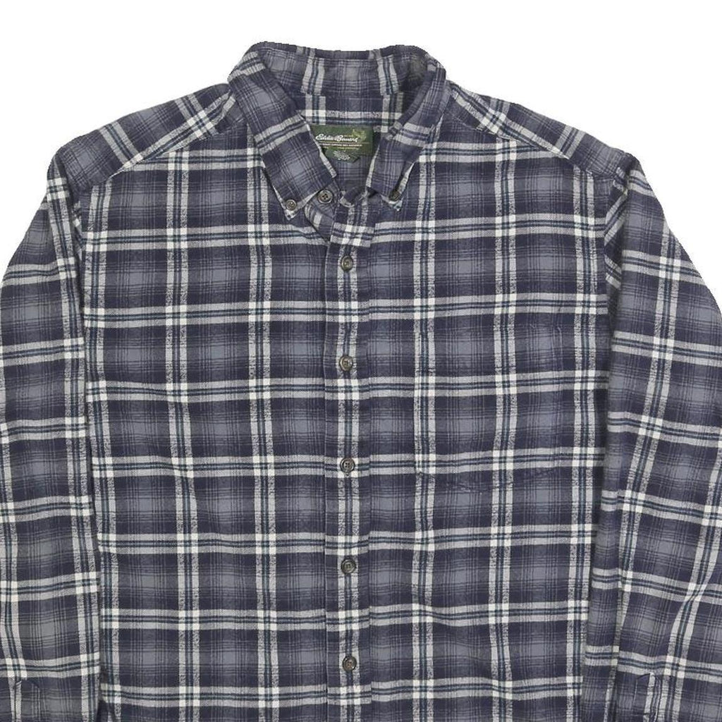 EDDIE BAUER Mens Blue & White Check Shirt L Button-Down Collar Long Sleeve