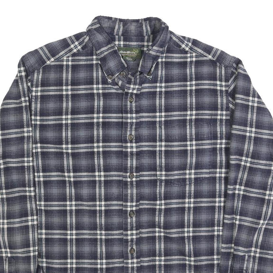 EDDIE BAUER Mens Blue & White Check Shirt L Button-Down Collar Long Sleeve